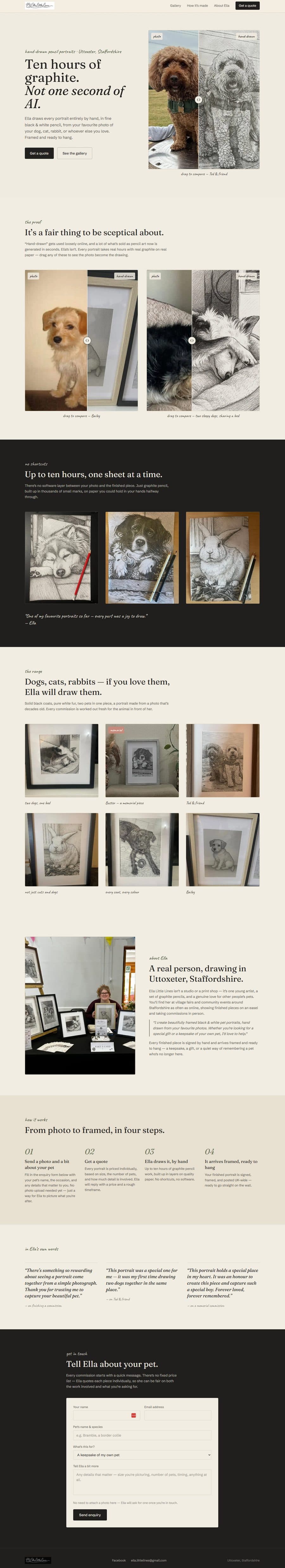Ella Little Lines website, shown in full